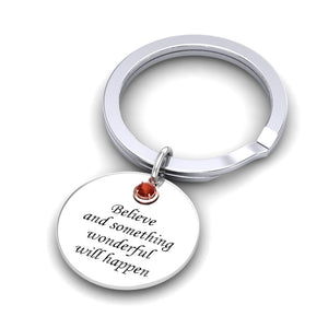 October Fire Opal Birthstone Silver Keyring and Rose Charm