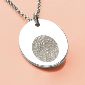 Engraved Fingerprint "Good Friends" Silver Necklace